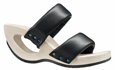 wooden sandal black leather